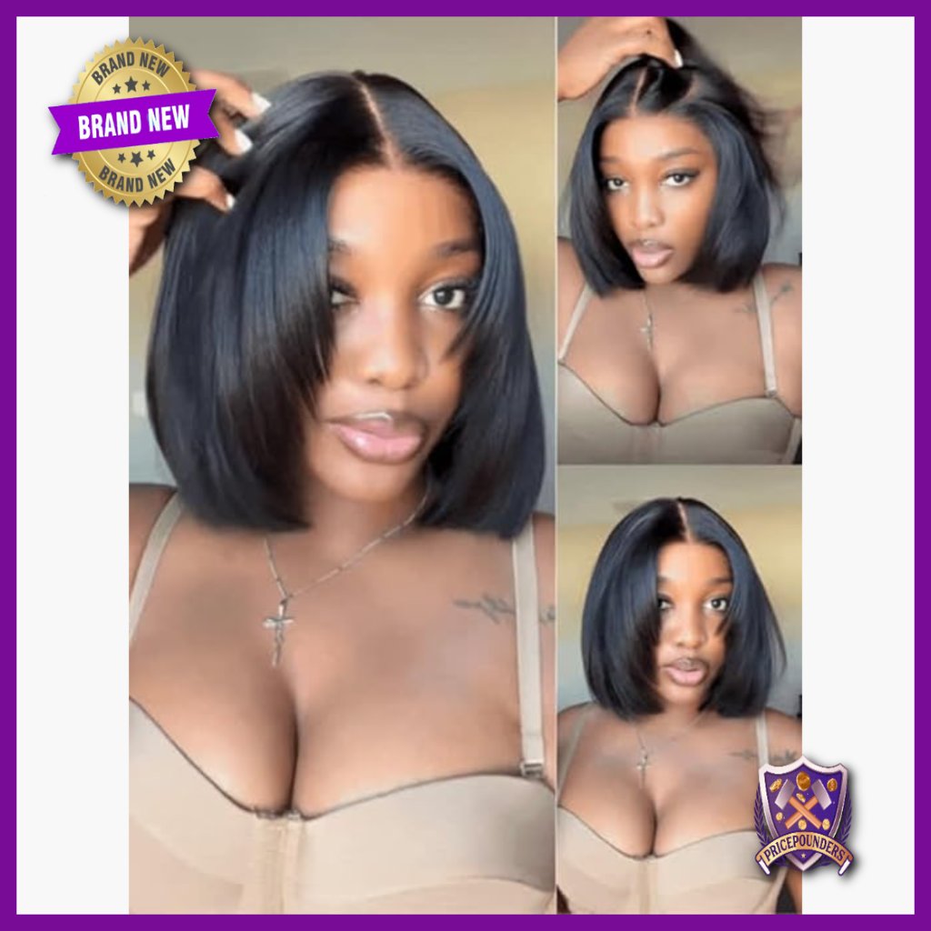 Human Hair Yaki Bob Wig 14in Glueless 180% Density Pre Cut Layers